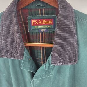 Jos A Banks Mens Green Barn Jacket L  Corduroy Collar, Flannel Lining